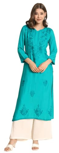 Haut Kurta indien Chikankari pour femmes Tunique Kurta Kurti longue droite en Rayonne pour femmes, Large
