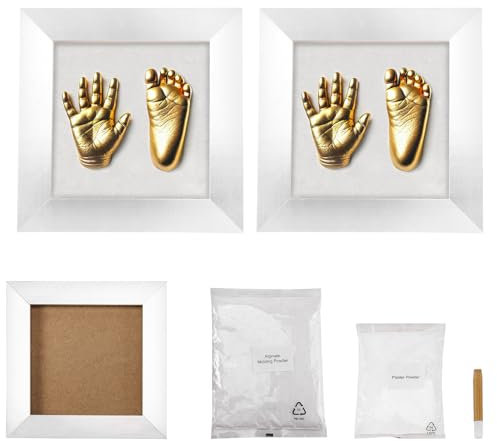 Your Design 3D-Bilderrahmen: 2er-Set 3D-Abform-Sets Baby-Hand & Fußabdruck mit Holzrahmen, 24x24 cm (Handabdruckform, Abdruck)