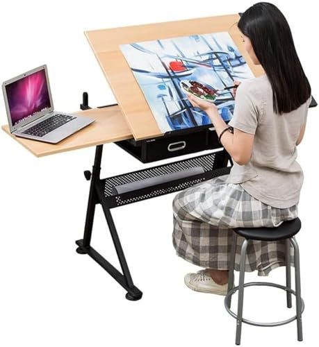 WQZzjm Zeichentische Zeichentisch mit Schubladen, vielseitiger Kunst-Studientisch, verstellbares Klappbrett, Kunst-Arbeitsplatz, Malertisch, Skizzier- und Malarbeitsplatz