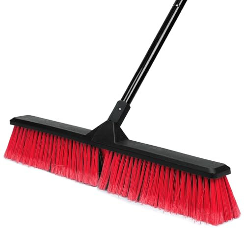 24 Push Broom with 63 Long Handle, Heavy Duty Broom for Floor Sweeping, Stiff Bristles Broom Brush for Workshop, Garage, Concrete, Patio and Deck