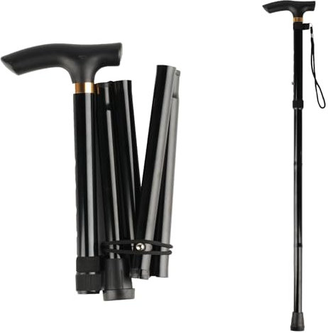 Folding Walking Sticks for Ladies, Foldable Stick for Mens, Black Heavy Duty 33.46-37.4 Telescopic Adjustable Elderly, Extendable & Ergonomic Grip