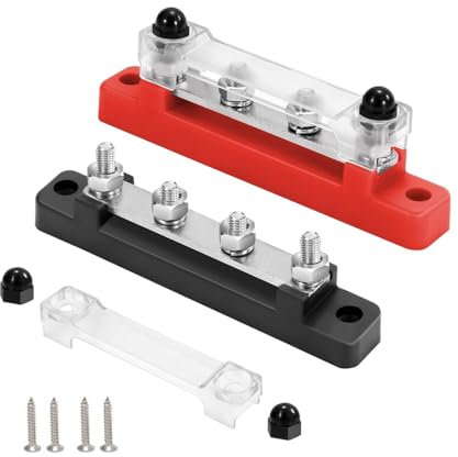 2PCS Bus Bar, 12V- 48V Distribution Block Bus Bar Terminal Block with 2 x M6 Connection bolts for Car Boat Marine Caravan RV (Red & Black)
