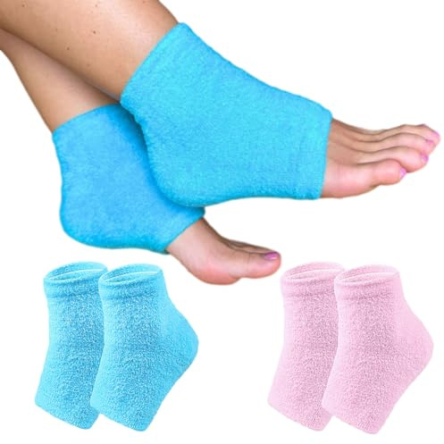 2 Paar Nuwelo's Fersen-Socken, Feuchtigkeitsspendende Fersen-Kompressionssocken Für Trockene Füße (Blau+Rosa)