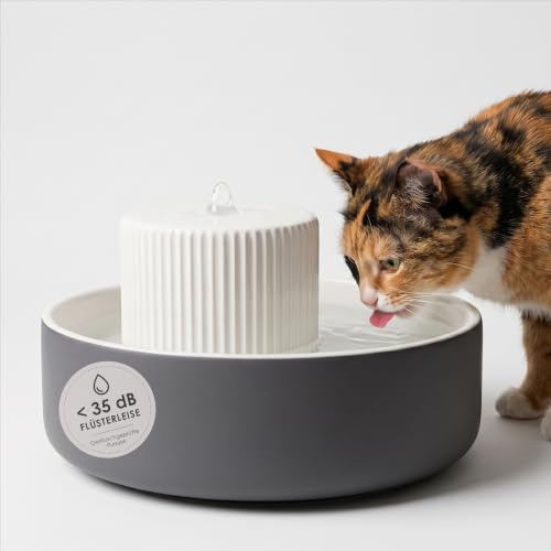 LucyBalu® Trevi Katzenbrunnen aus Keramik mit 2,8 L Volumen – Anthrazit | Trinkbrunnen, leiser Betrieb, aktivierender Wasserfluss, mit Filtersystem