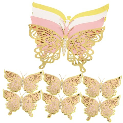 Toyvian 1 Satz Schmetterling Wandtattoo Dekoration Wandaufkleber für Schlafzimmer Wandkunst Die groß Abnehmbare Schmetterlinge Wandtattoos Schmetterlingsdekor Papier Golden