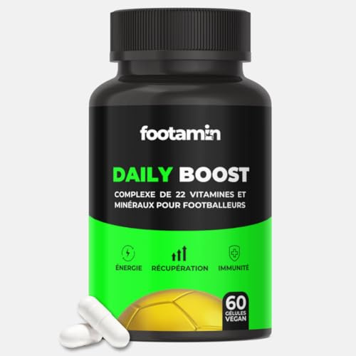 Multivitamines et Minéraux, Homme, Sport, Football, 100% AJR - Ado et Adultes | 13 Vitamines et 9 Minéraux | 60 gélules VEGAN | Booste l'énergie et l'immunité | Favorise la Performance