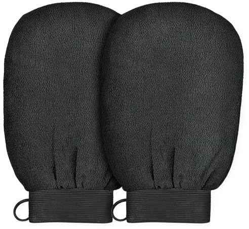 Lot de 2 gants exfoliants épais noirs pour hammam,Convient pour le bain et la douche,Soie,gommage corporel,fleur de bain,Conception durable