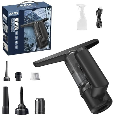 Akku Fenstersauger, Fensterreiniger Elektrisch, Fenstersauger Elektrischer, 2 in 1 Glasschaber und Wasserabsorber, Ohne Streifen Und Wasserflecken, Fensterputzgerät Für Fenster,Autos Spiegel(Schwarz)