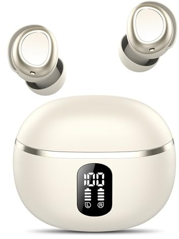Mini Kopfhörer Kabellos Bluetooth 5.3, In Ear Kopfhörer Bluetooth Noise Cancelling, 50H Laufzeit, Deep Bass, Bequem und Stressfrei, IPX7 Wasserdicht, Ultraleicht Ohrhörer mit 4 ENC Mic, USB-C, Weiß