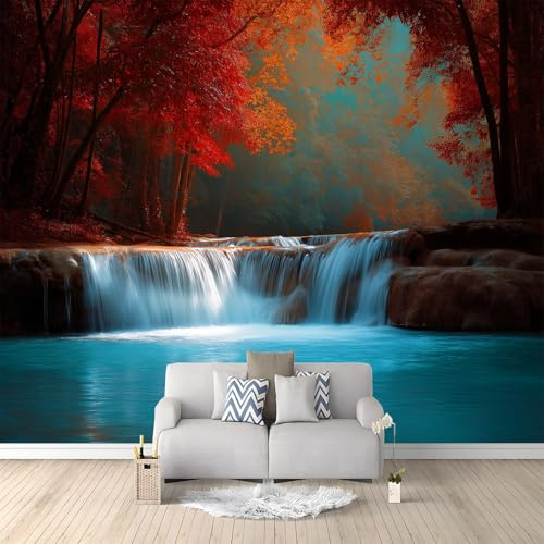 Fotomurales 3D Paisaje Natural Cascada Árboles 250x175 cm Papel Pintado Fotográfico, Decoración De la Pared Murales para Salón, Dormitorio, Habitación para Niños, Pared de TV