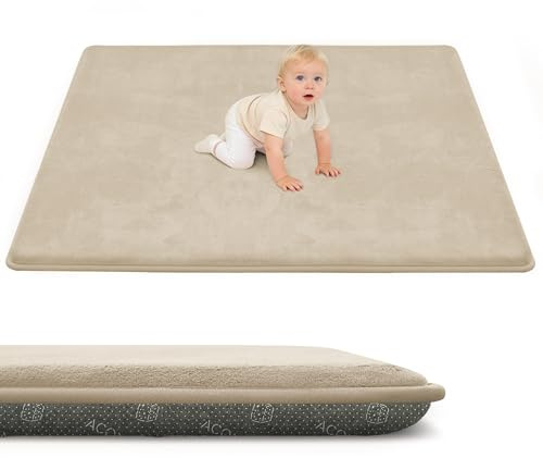 ACOMOPACK Baby Spielmatte, 3cm dick großer rutschfester Kinderteppich,Memory-Schaumstoff samtweiche Krabbelmatte für Bauchlage (Khaki, 150 x 180 cm)