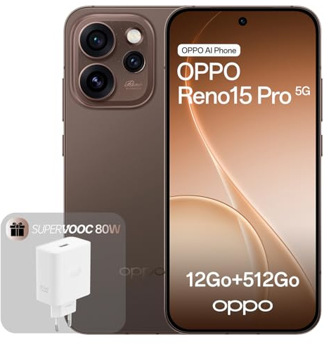OPPO Reno15 Pro 5G Smartphone Débloqué,12+512Go, Appareil Photo Ultra-Clair 200MP, Écran AMOLED 6.32 120Hz, Vidéo 4K HDR, Batterie 6200mAh, MediaTek Dimensity 8450, Dusk Black(Chargeur SUPERVOOC 80W)