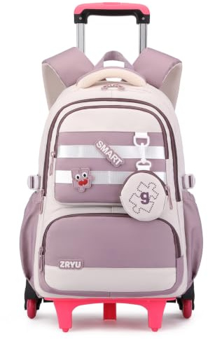 Amythe Schulrucksack mit Rollen für Mädchen 3. bis 9. Klasse, Leichter Trolley Rucksack Abnehmbarem, 6 Räder, Schultrolley für Grundschüler & Teenager, Schulstart & Reisen -Lila