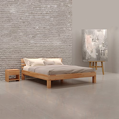 KROKWOOD Julia Solid Wood Bed - Durable FSC Certified Beech Wooden Bed Frame with Sturdy Headboard - Assembling Hardware Included (European Small Double) 120 x 200 cm