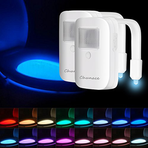 Chunace Toilet Bowl Night Lights Motion Detection 2Pack, USB-C Rechargeable | 16-Color LED Night Light Motion Sensor Inside Toilet Bowl, Cool Stuff for Bathroom Safety, Unique Gift for Men, Kids