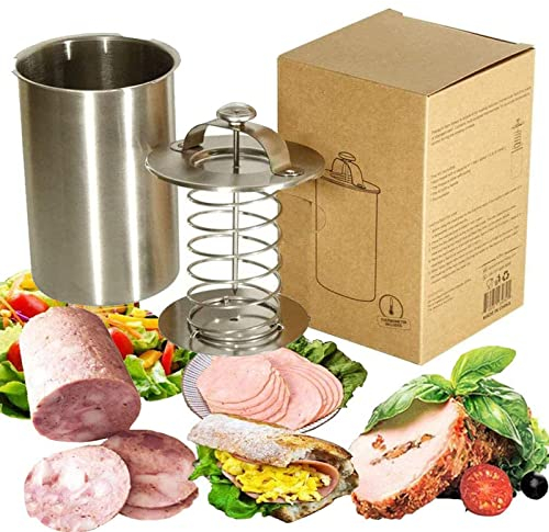JasCherry Stainless Steel Ham Sandwich Meat Press Maker with Thermometer for Making Healthy Homemade Deli Meat - Kitchen Bacon Meat Pressure Cookers Boiler Pot Pan Stove