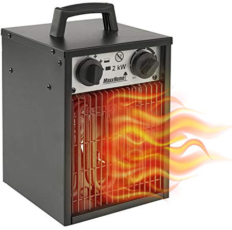 MaxxHome Heizlüfter 2000 W - 95 m² - 23x24x28 cm - Mobiler Konvektor - Werkstattheizung - Elektrischer Heizkörper - Heizgerät Elektrisch - Werkstattofen - Lufterhitzer - 240 V