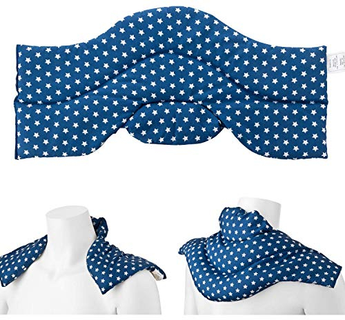 Aminata BALANCE Rapssamenkissen Schulter-Nacken-Kissen Wärmekissen mit Raps-Samen für Mikrowelle geeignet für Wärme- & Kälte-Anwendung, Nackenhörnchen Sterne blau Stehkragen für den perfekten Sitz