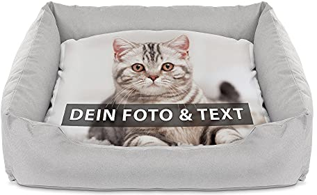 PR Print Royal Katzenbett selbst gestalten mit eigenem Foto - Katzenbett mit Kissen - Geschenke für Katzenliebhaber, Tierbett 65 x 55 cm I Personalisierbar