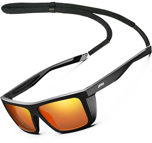 ATTCL Sonnenbrille Herren Polarisiert Sport UV400 TR90 Rutschfest Band | Leicht, HD TAC Linse, Blendschutz, Rechteckig Rahmen, Seitenschild Design, Autofahren, Angeln, Cat 3