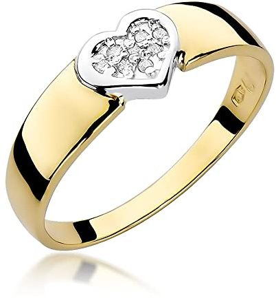 MARKO Herzförmiger Damenring aus Gold mit 0,04 Karat Diamanten | 14 Karat Gold (585) | Goldring mit Box | Goldring für Frauen (Gelbgold, 56 (17.8))