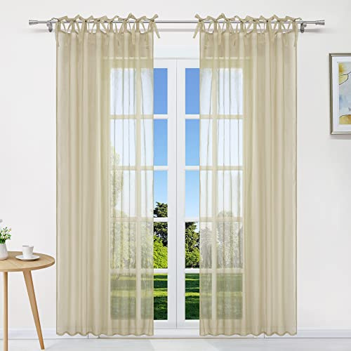 CORLIF Gardinen mit Schlaufen Unifarbige Transparent Vorhang für Wohnzimmer Schlaufenschal Fensterstores mit Schleife Gardinen Leinen Optik Sand BxH 140x225 cm 1 Stück