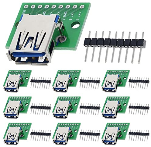 DAOKAI 10 piezas USB tipo A 3.0 hembra a adaptador DIP 2,54 mm 9 pines USB 3.0 tipo A enchufe a DIP convertidor Breakout Board para fuente de alimentación DIY con cabezal de 90 pines