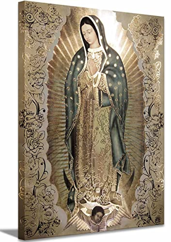 Großer, gerahmter Leinwanddruck ‚Our Lady of Guadalupe‘ Hochformat – Wandkunst, Jungfrau, Guadalupe, Poster, Drucke, Bilder, Kunstwerk, Malerei, katholisch