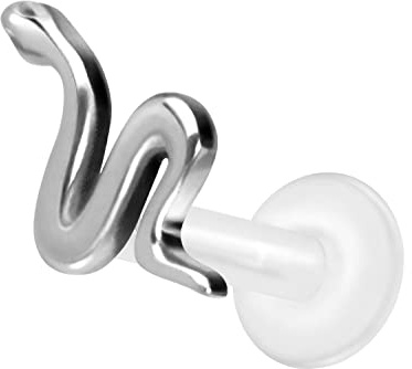 PIERCINGLINE PTFE Labret mit Innengewinde Titan Aufsatz SCHLANGE Piercing Lippe Nase Ohr Helix Tragus Medusa Farb & Größenauswahl
