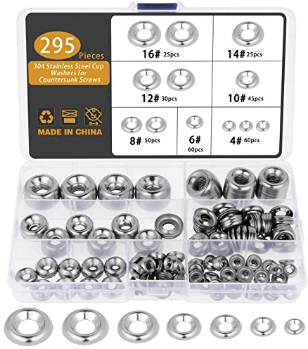 Gueenky 295 Stück Unterlegscheiben Senkkopf, Rosetten Gestanzt Edelstahl Senkkopf Scheiben Schrauben Rosetten Zierscheiben für Senkkopfschrauben Selbstschneidenden Schrauben
