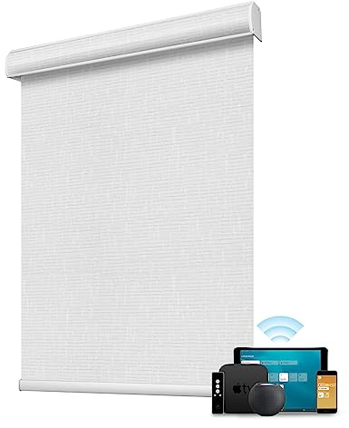 SmartWings Motorized Blind Work with Homekit Thread-Enabled, 100% Blackout Smart Shades with Remote Control, Automatic Roller Shade, Electric Blinds Custom Up to 110 W x 120 H, Safari White