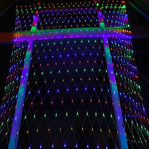 Yakimz 300 LED Lichternetz, 4.5x1.6M Lichterkette Netzlicht, LED Lichtervorhang mit 8 Modi und Speicherfunktion, IP44 Wasserdichte Lichterkette Netz für Innen und Außen（Bunt）