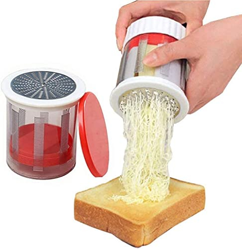 NIANE Stainless Steel Manual Cheese Grater/Butter Mill, 2 Interchangeable Blades, Modern Design, Cylinder, Dishwasher Safe, 1pc