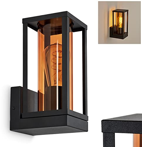 HOFSTEIN Außenwandleuchte Palanga, Außenwandlampe aus Metall/Glas in Schwarz/Bernstein, Wechselglas Klar, Wandleuchte Up im Industrial-Stil mit Lichteffekt, E27, IP44, Eingangsbereich, Haustür