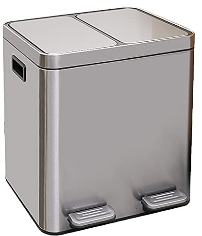 Poubelle à Double Compartiment en Acier Inoxydable Recycle Step Poubelle, 2 bacs carrés en métal Step Poubelle Poubelle, 15,8 x 11,8 x 18,9 Pouces