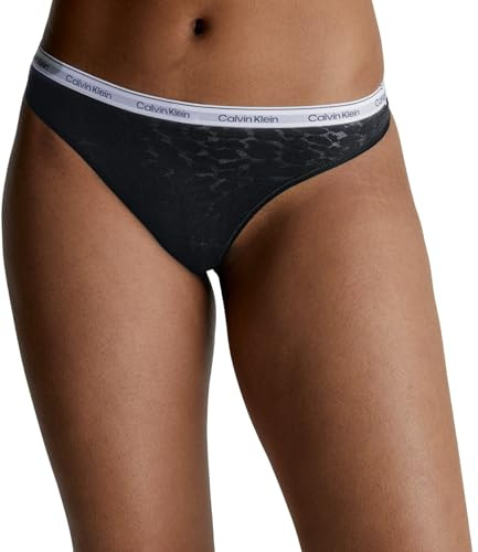 Calvin Klein Women’s High Leg Lace Thong, Black (Black), S