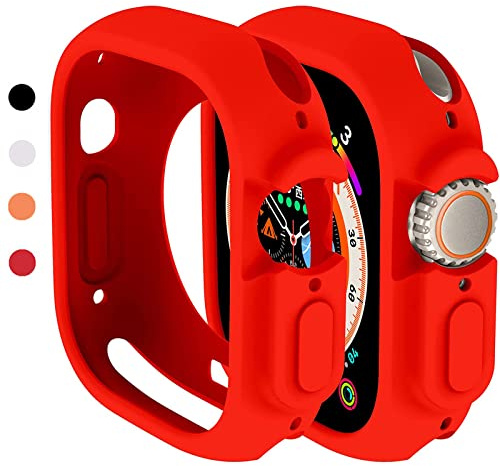 Miimall Hülle Kompatibel mit Apple Watch Ultra 2/1 49mm Schutzhülle, Flexible TPU Kantenschutz Kratzfest Stoßfest Anti-Drop Schutz Bumper Case für iWatch Ultra 2/1 49mm - Rot