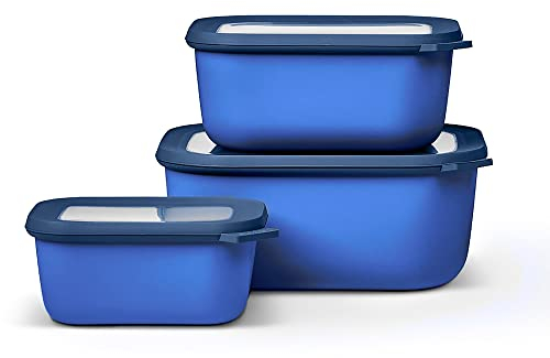 Mepal – Multi Bowl Cirqula 3-Piece Set – Food Storage Container with Lid - Suitable as Airtight Storage Box for Fridge & Freezer, Microwave Container & Servable Dish - 750, 1500, 3000ml - Vivid blue