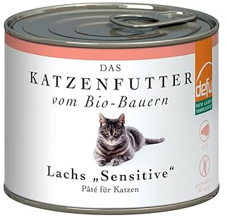 defu Katzenfutter | 12 x 200 g | Pate Bio Lachs Sensitive | Alleinfuttermittel Premium Bio Nassfutter für Katzen