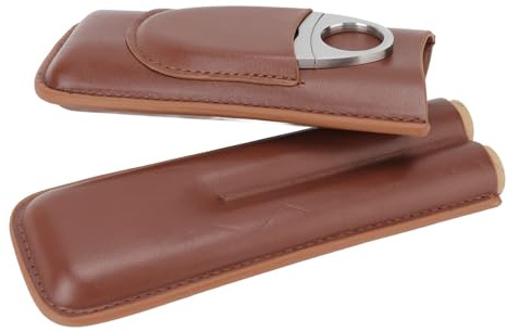 Atyhao Reise-Zigarrenetui aus Leder, Tragbar, 2 Zigarren, Leder-Zigarrenetui mit Cutter für Business Office Cases, Zigarrenzubehör und Humidore