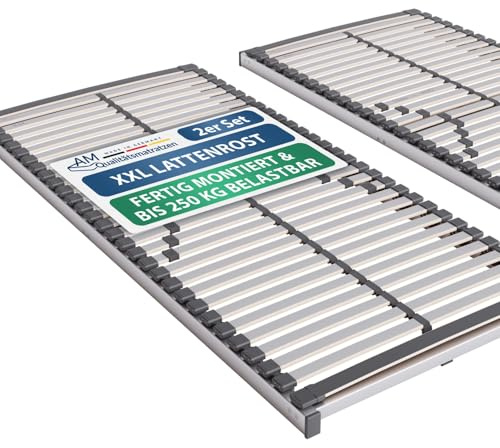 AM Qualitätsmatratzen Stabiler Lattenrost 80x200 bis 250kg 2er Set mit 30 Federleisten - Made in Germany - Stabiles Lattenrost für Übergewichtige - Bettrost XXL für schwere Matratzen fertig montiert