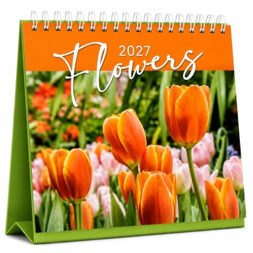 2027 Desk Calendar Month To View Flip Planner Home Office School Square Desktop Planner- Design (Flower)