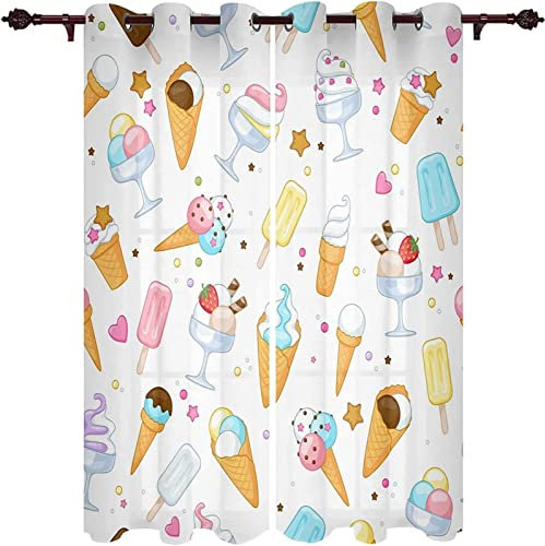 ANEEHA Vorhang Blickdicht Süßes EIS Vorhänge Kind Gardinen Wohnzimmer Schlafzimmer Verdunklungsvorhänge Thermovorhang 3D Druck Schallschutz Vorhang mit Ösen 2er Set B 75 x H 166 cm