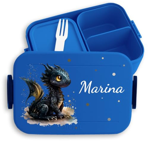 Kinder Bento Box Midi für Mepal Bentobox - Brotbox süßer Drache mit Namen Lunchbox Nachtdrache Vesperbox Dragon I Drachen I Drachenzähmen - 900 ml - Blau - frühstücksbox schule junge