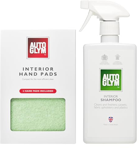 Autoglym Interior Shampoo, 500ml - Car Interior Shampoo That Cleans and Freshens Carpets, Fabrics, Upholstery and Plastics + Autoglym Interior Hand Pads, 2 Pack, Car Cleaning Pads, Lift Dirt With Ease
