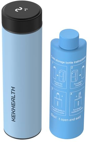 KEKHEALTH Tazza Refrigerata per Insulina con Visualizzazione Della Temperatura, Borsa Termica per Insulina 1-3 Penne, Borsa Termica Medicinali, Kit Diabetici con Impacchi di Ghiaccio(Blu Nebbia)