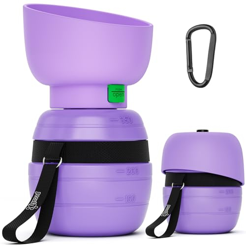 Pecute Botella de Agua para Perros con Cuenco de Agua Plegable 350ML,Bebedero Perro Portatil Antigoteo Cuencos de Agua para Mascotas Que Viajan
