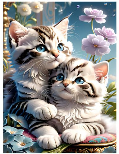 Katze Diamant Painting Bilder, 5D Diamond Painting Set für Erwachsene, geeignet als Wanddekoration 30x40cm
