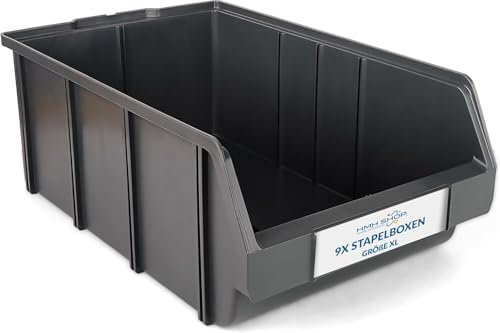 HMH 9x Stapelboxen Größe XL Werkstatt Garage Keller Sichtlagerboxen 489x304x185mm Lagerboxen ANTHRAZIT Sichtlagerkästen Kleinteile Aufbewahrung