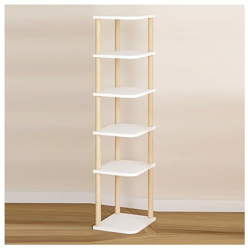 4-8 Tiers Corner Bookshelf,Freestanding Corner Bookcase,Etagere Shelf Standing Shelving Unit for Small Space Study Room Living Room Office(White,6-tiers)